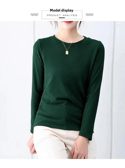 Korean Style Women's round Neck Long Sleeve Base Shirt Early Autumn New Pure Color Threaded Top Trendy T-shirt Slim Fit