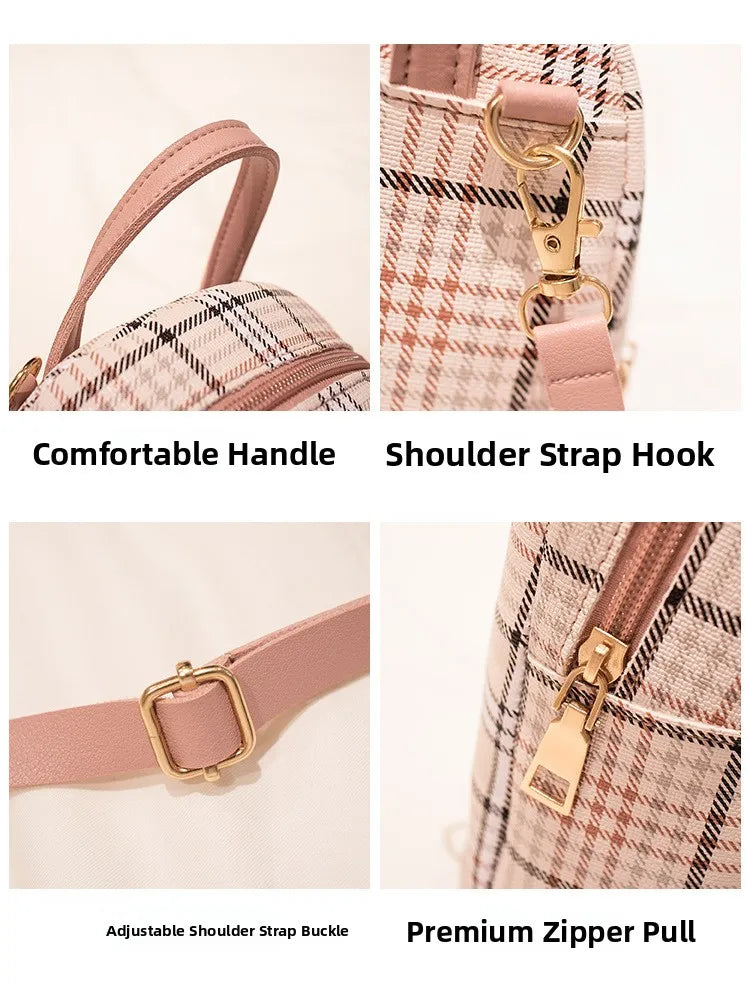 Fashionable Korean Style Small Backpack Hot Sale Of The Season Checkered Crossbody Bag Single Shoulder Phone Bag PU Material...