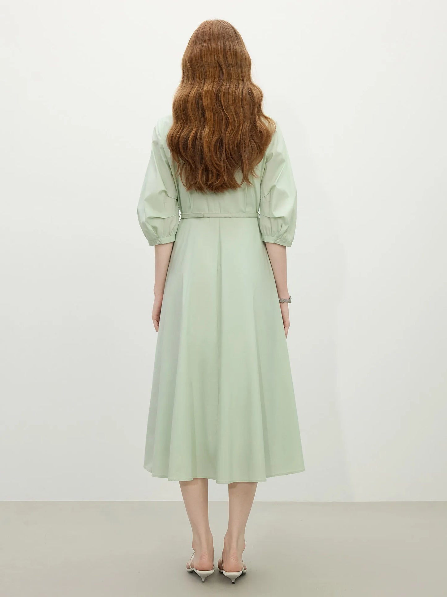 FSLE Autumn Women Wedding Guest Dress Spring Long Sleeves Dress Three-quarter Sleeve Cotton Elegant 2025 Slim Waist  Dress