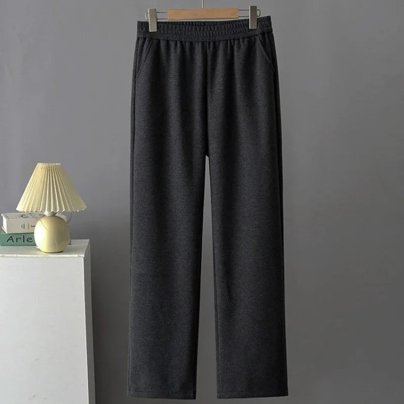 High Waist Straight Leg Pants plus Size Loose Fit Autumn Winter Korean Style Slimming Casual Trousers for Middle-Aged And Eld...