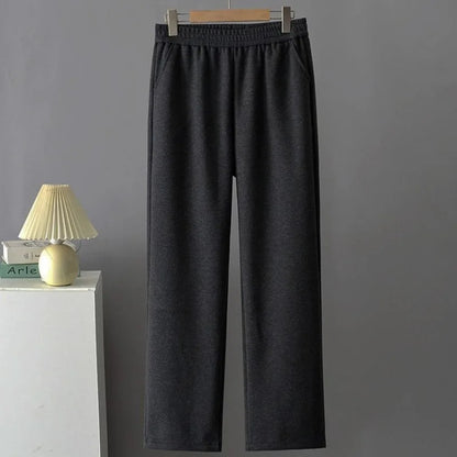 High Waist Straight Leg Pants plus Size Loose Fit Autumn Winter Korean Style Slimming Casual Trousers for Middle-Aged And Eld...