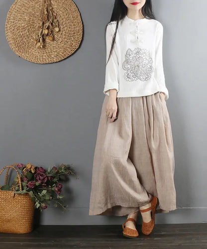 2022 Summer Chinese Style Ethnic Long Sleeve Women Retro Embroidery Blouse Red T-shirt Cotton Oversize Loose Ladies Casual Tops