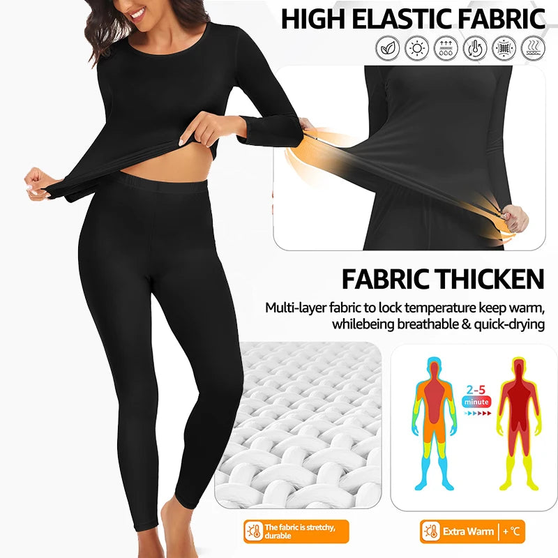 Thermal Underwear for Women Long Johns Base Layer Cold Weather Top Bottom Women's Underwear Set