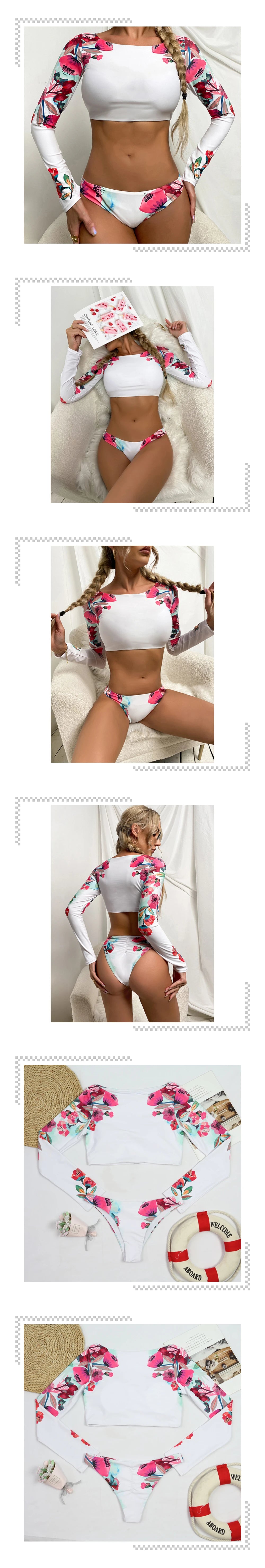 Women's Swimsuit 2024 Long Sleeve Rash Guard Bikini Surfing Suit One Piece Bodysuit Print Brasileño Push up Monokini Swimwear