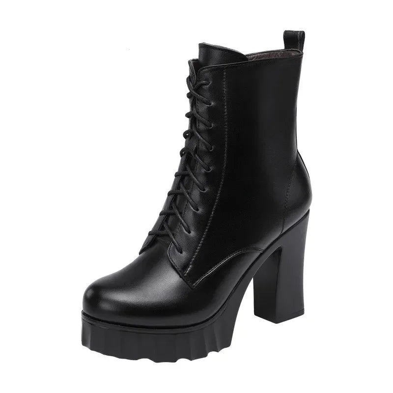 10cm Small Size 32-43 All Match Comfortable Block High Heels Shoes Fall Winter Boots 2025 Thick Platform Shoes Ankle Boots