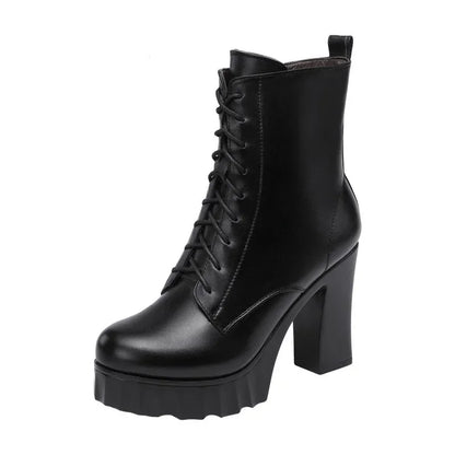 10cm Small Size 32-43 All Match Comfortable Block High Heels Shoes Fall Winter Boots 2025 Thick Platform Shoes Ankle Boots