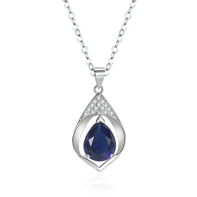 Solid S925 Sterling Silver Blue Sapphire Jewelry Gemstone for Women Collares Mujer Silver 925 Jewelry Sapphir Gemstone Necklaces