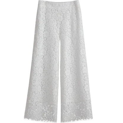 Female High Waist Wide-leg Trousers Summer Ladies Lace Straight-leg Pantalons Korean Women Casual Solid Color Nine Dvide Pants