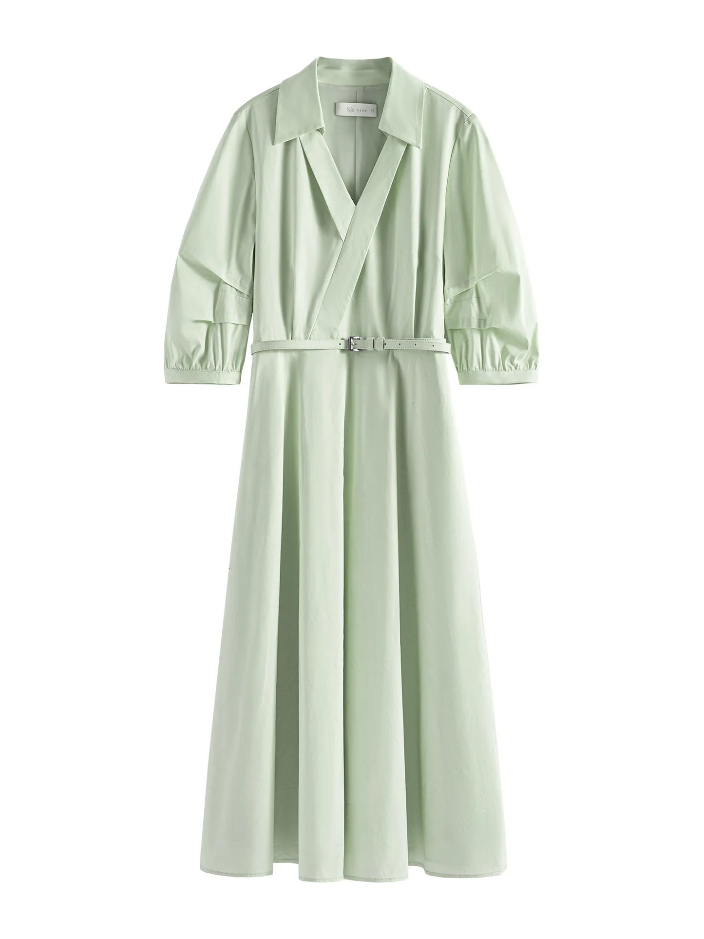 FSLE Autumn Women Wedding Guest Dress Spring Long Sleeves Dress Three-quarter Sleeve Cotton Elegant 2025 Slim Waist  Dress