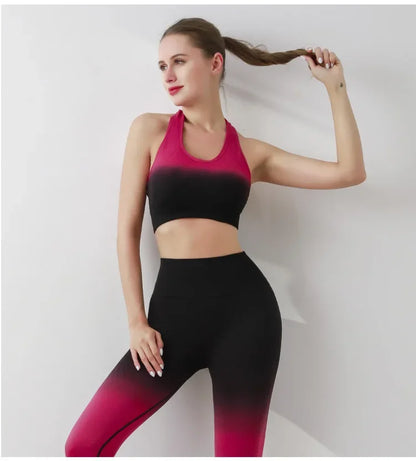 Summer Thin Yoga Trousers High-Waisted Push-Up Peach Hip Pants Gradient Tight Running Training Fitness Sport Suit