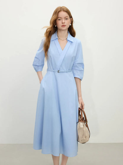 FSLE Autumn Women Wedding Guest Dress Spring Long Sleeves Dress Three-quarter Sleeve Cotton Elegant 2025 Slim Waist  Dress