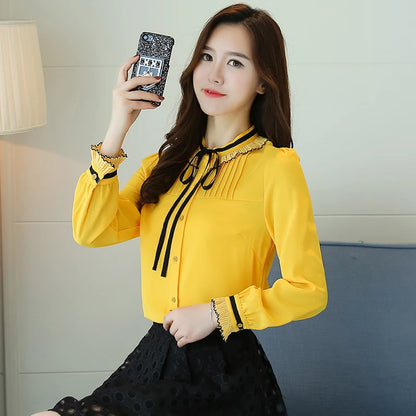 Blusas Mujer De Moda 2025 Blouse Women Long Sleeve White Blouse Women Blouse Shirts Stand Collar Chiffon Blouse Shirt Tops A521