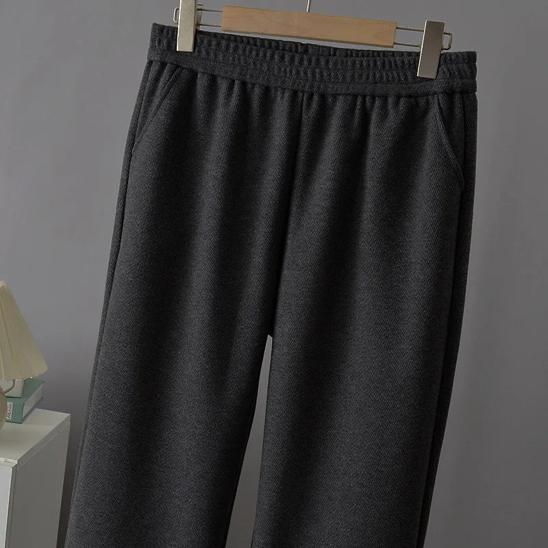 High Waist Straight Leg Pants plus Size Loose Fit Autumn Winter Korean Style Slimming Casual Trousers for Middle-Aged And Eld...