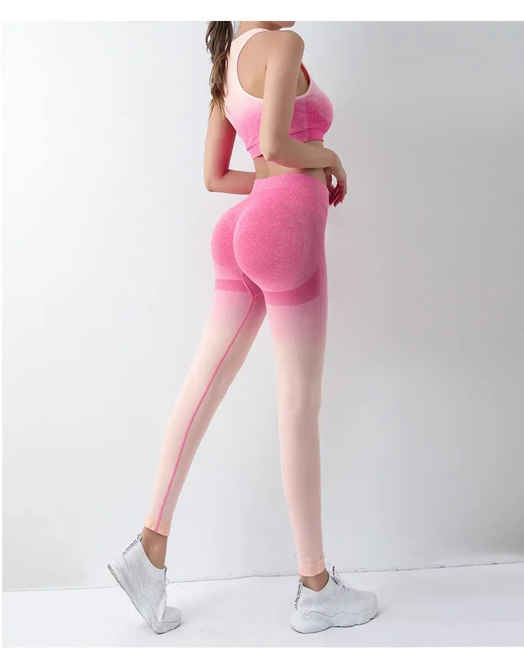 Summer Thin Yoga Trousers High-Waisted Push-Up Peach Hip Pants Gradient Tight Running Training Fitness Sport Suit