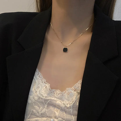 316L Stainless Steel Black Shell Square Pendant Necklace for Women New Fashion Lady Gift Neck Chain Jewelry Collier Femme