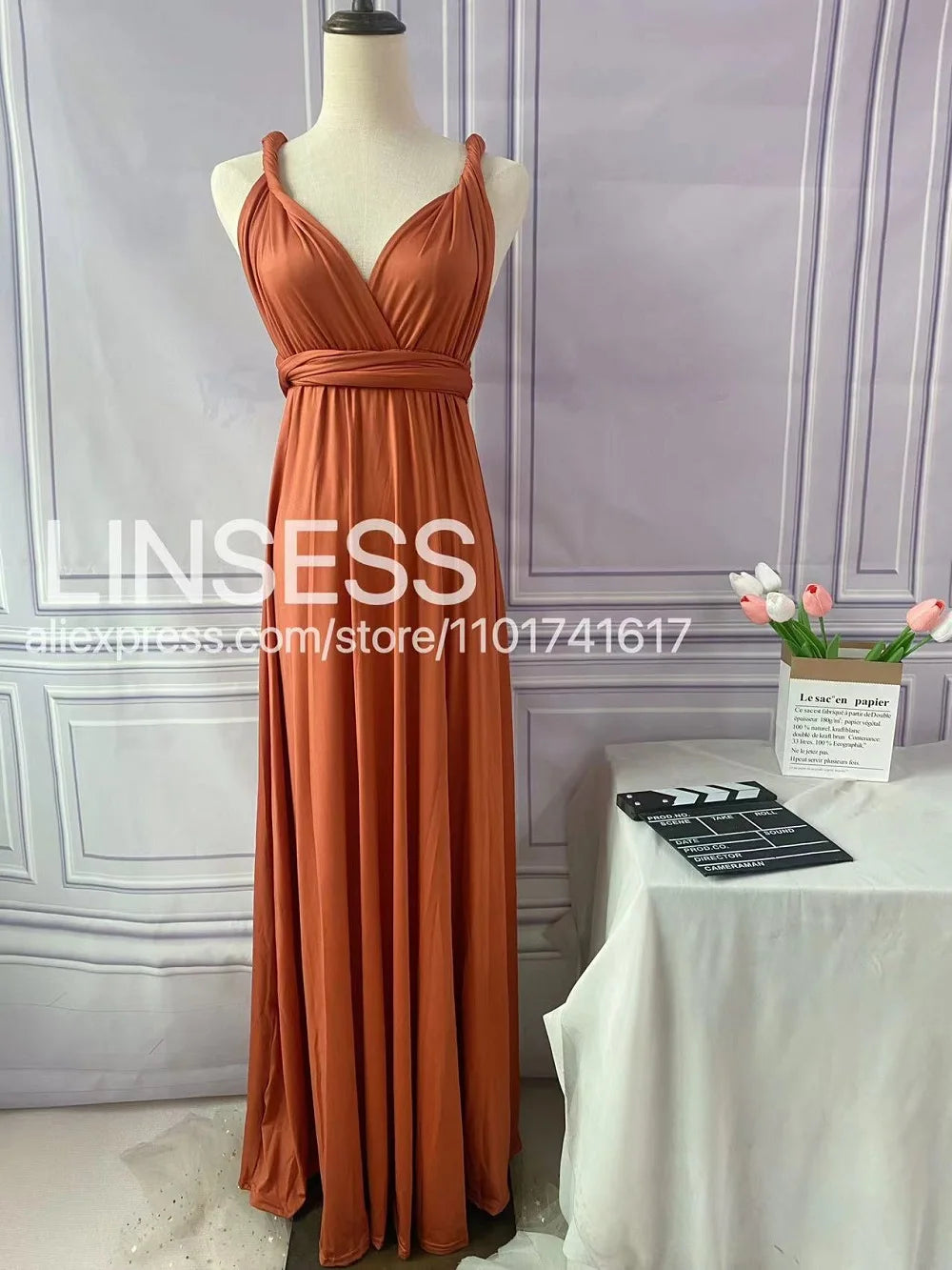 Multiway Bridesmaid Dress Infinity Outfit Floor Length Maxi Wrap Convertible Dresses Wedding Dress Multi-way Rust Dress