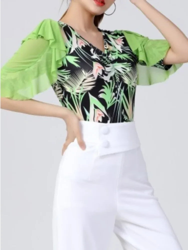Ballroom Modern Dance V Neck Festival Tops Women Jazz Batwing 6R9GN76D Sleeve Street Adult Costume Original Carnival Latin Pole