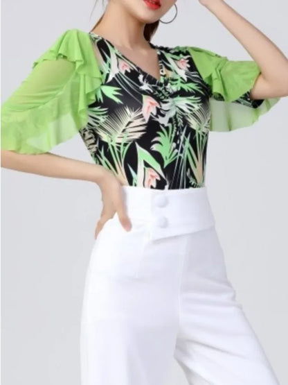 Ballroom Modern Dance V Neck Festival Tops Women Jazz Batwing 6R9GN76D Sleeve Street Adult Costume Original Carnival Latin Pole