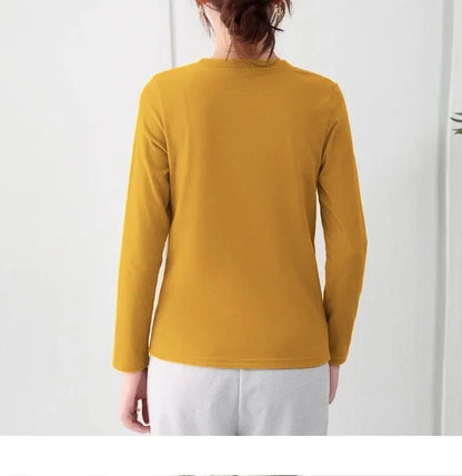 Korean Style Women's round Neck Long Sleeve Base Shirt Early Autumn New Pure Color Threaded Top Trendy T-shirt Slim Fit