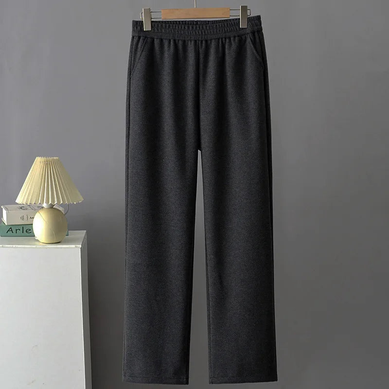 High Waist Straight Leg Pants plus Size Loose Fit Autumn Winter Korean Style Slimming Casual Trousers for Middle-Aged And Eld...
