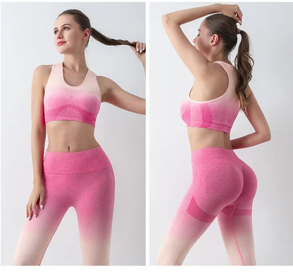 Summer Thin Yoga Trousers High-Waisted Push-Up Peach Hip Pants Gradient Tight Running Training Fitness Sport Suit