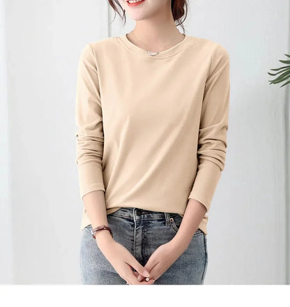 Korean Style Women's round Neck Long Sleeve Base Shirt Early Autumn New Pure Color Threaded Top Trendy T-shirt Slim Fit