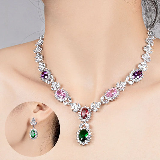 Elegant Chinese Style Bride Zirconia Jewelry Set Necklace Earrings Headpiece by Liangya Lirun Suitable for Weddings