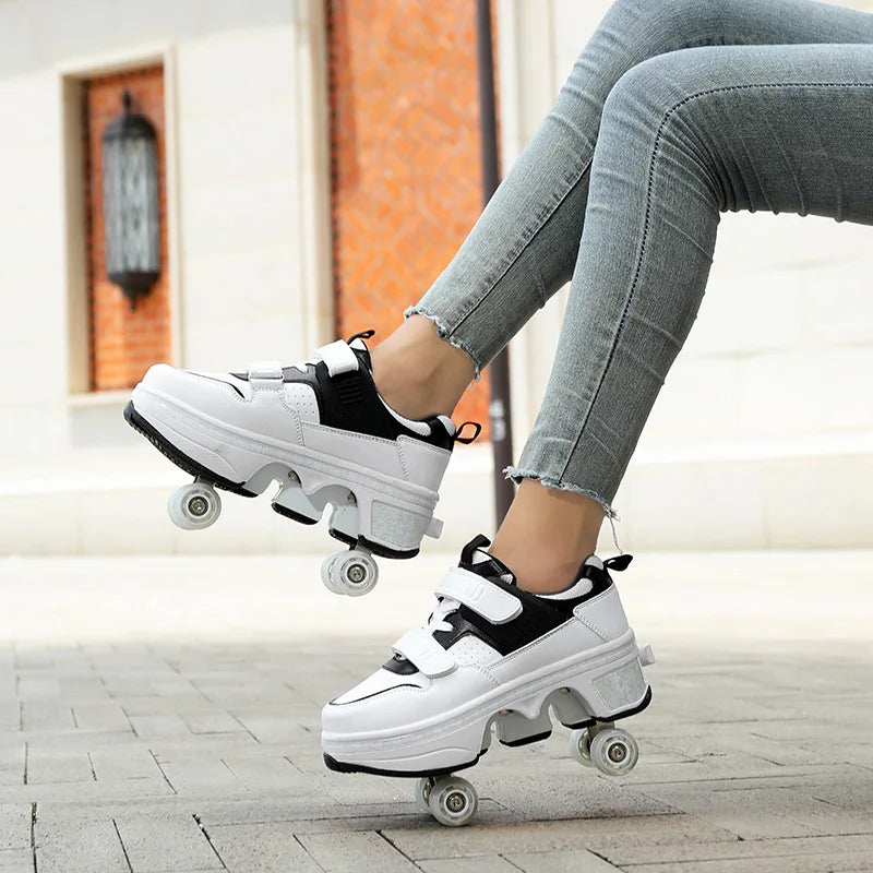 Size 33 34 35 - 44 Deformation Roller Skates Shoes Double Row 4-Wheel Skates Roller Shoes Dual-Purpose Roller Sneakers Shoes