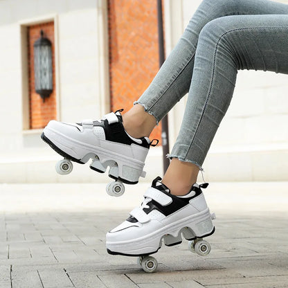 Size 33 34 35 - 44 Deformation Roller Skates Shoes Double Row 4-Wheel Skates Roller Shoes Dual-Purpose Roller Sneakers Shoes