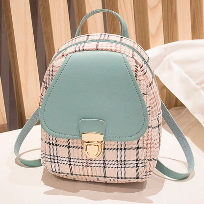 Fashionable Korean Style Small Backpack Hot Sale Of The Season Checkered Crossbody Bag Single Shoulder Phone Bag PU Material...