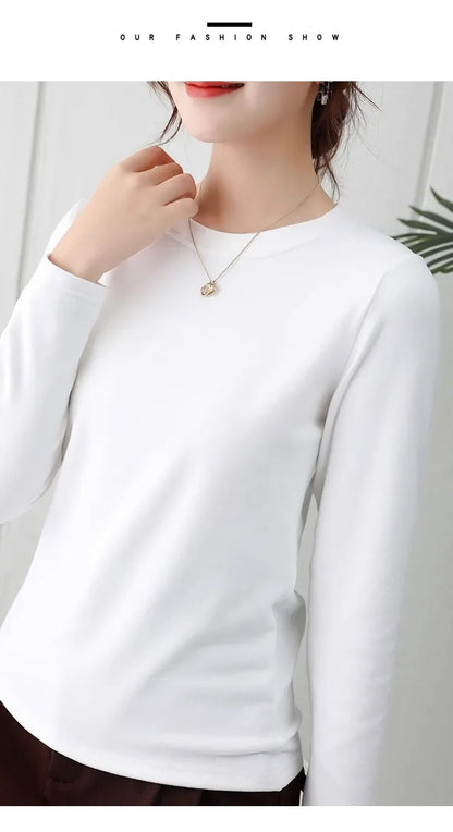Korean Style Women's round Neck Long Sleeve Base Shirt Early Autumn New Pure Color Threaded Top Trendy T-shirt Slim Fit