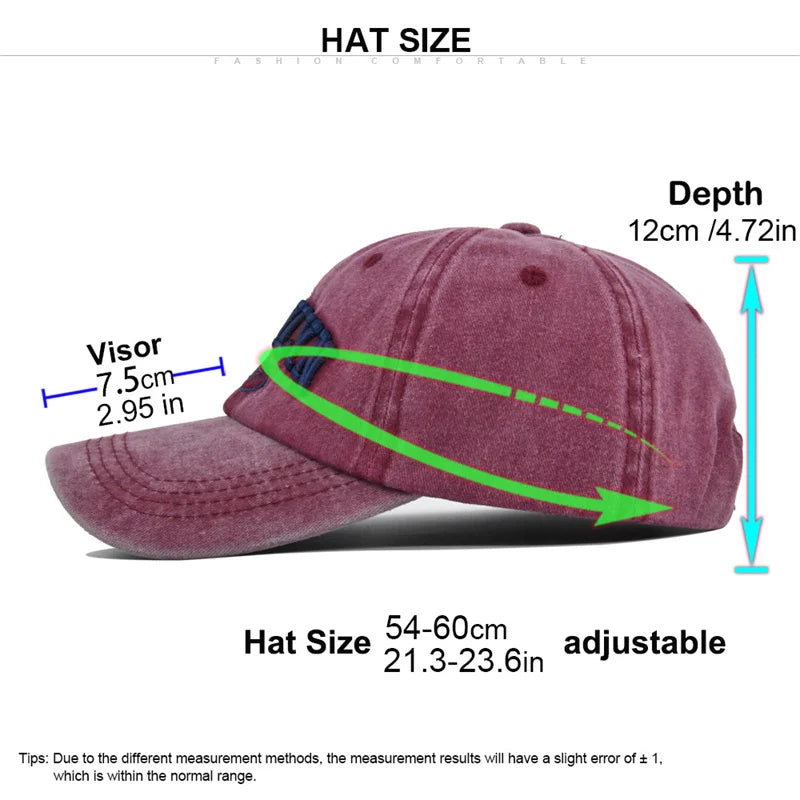 Unisex Washed Cotton Vintage Caps Letter Embroidery Baseball Cap Men And Women Summer Outdoor Soft Top Sports Snapback Bone Hats