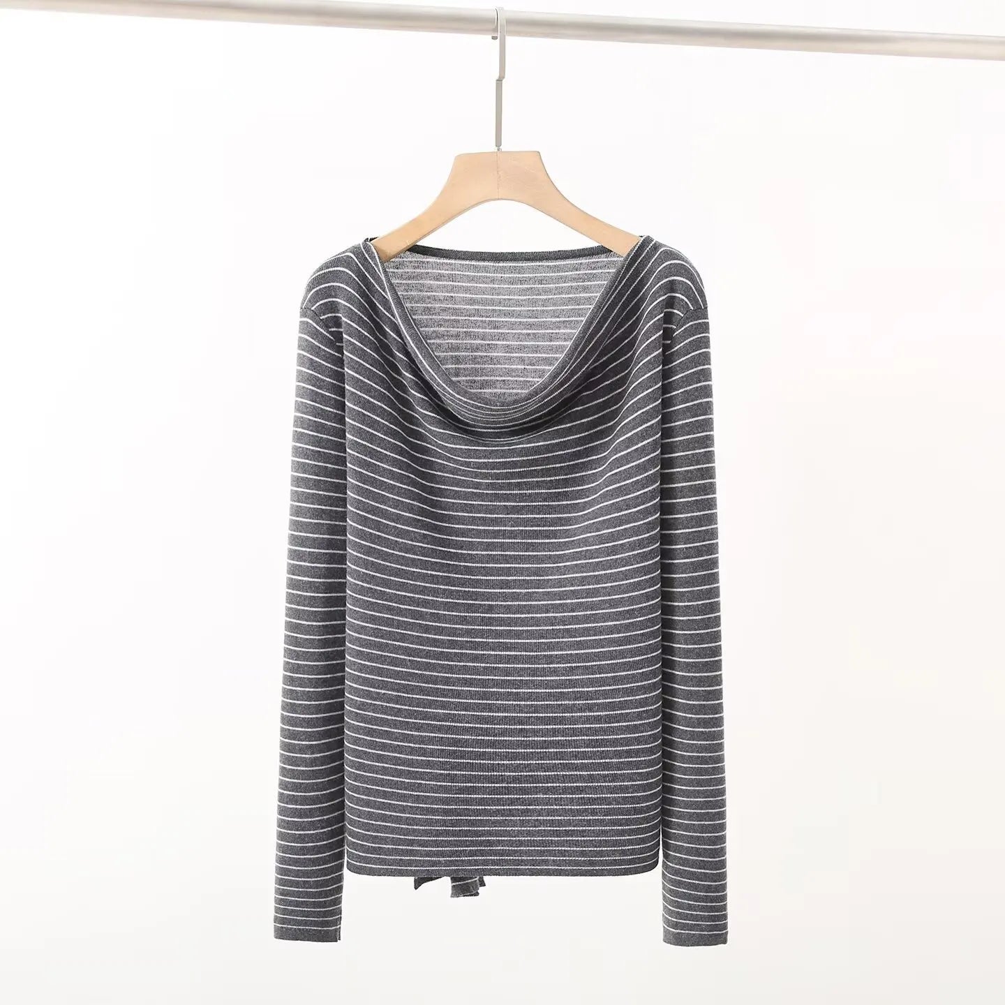 Casual Knitted Sweater Women's Slim Fit Fashionable Early Autumn Wind Neckline Y733203 Street Style Thin Long Sleeve Pure Color