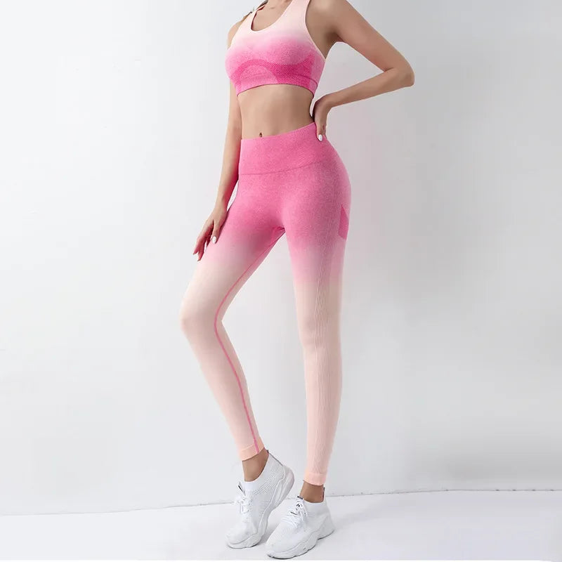 Summer Thin Yoga Trousers High-Waisted Push-Up Peach Hip Pants Gradient Tight Running Training Fitness Sport Suit