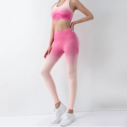 Summer Thin Yoga Trousers High-Waisted Push-Up Peach Hip Pants Gradient Tight Running Training Fitness Sport Suit