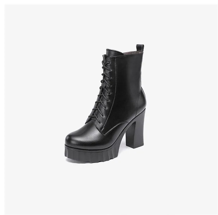 10cm Small Size 32-43 All Match Comfortable Block High Heels Shoes Fall Winter Boots 2025 Thick Platform Shoes Ankle Boots