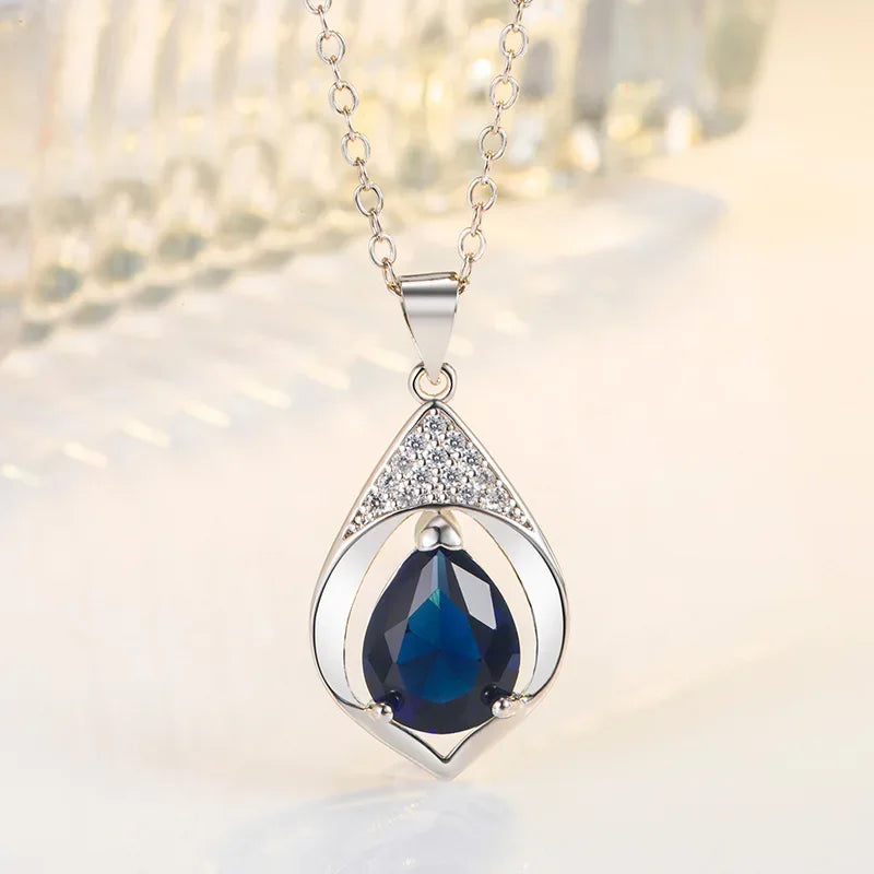 Solid S925 Sterling Silver Blue Sapphire Jewelry Gemstone for Women Collares Mujer Silver 925 Jewelry Sapphir Gemstone Necklaces