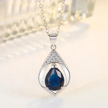 Solid S925 Sterling Silver Blue Sapphire Jewelry Gemstone for Women Collares Mujer Silver 925 Jewelry Sapphir Gemstone Necklaces