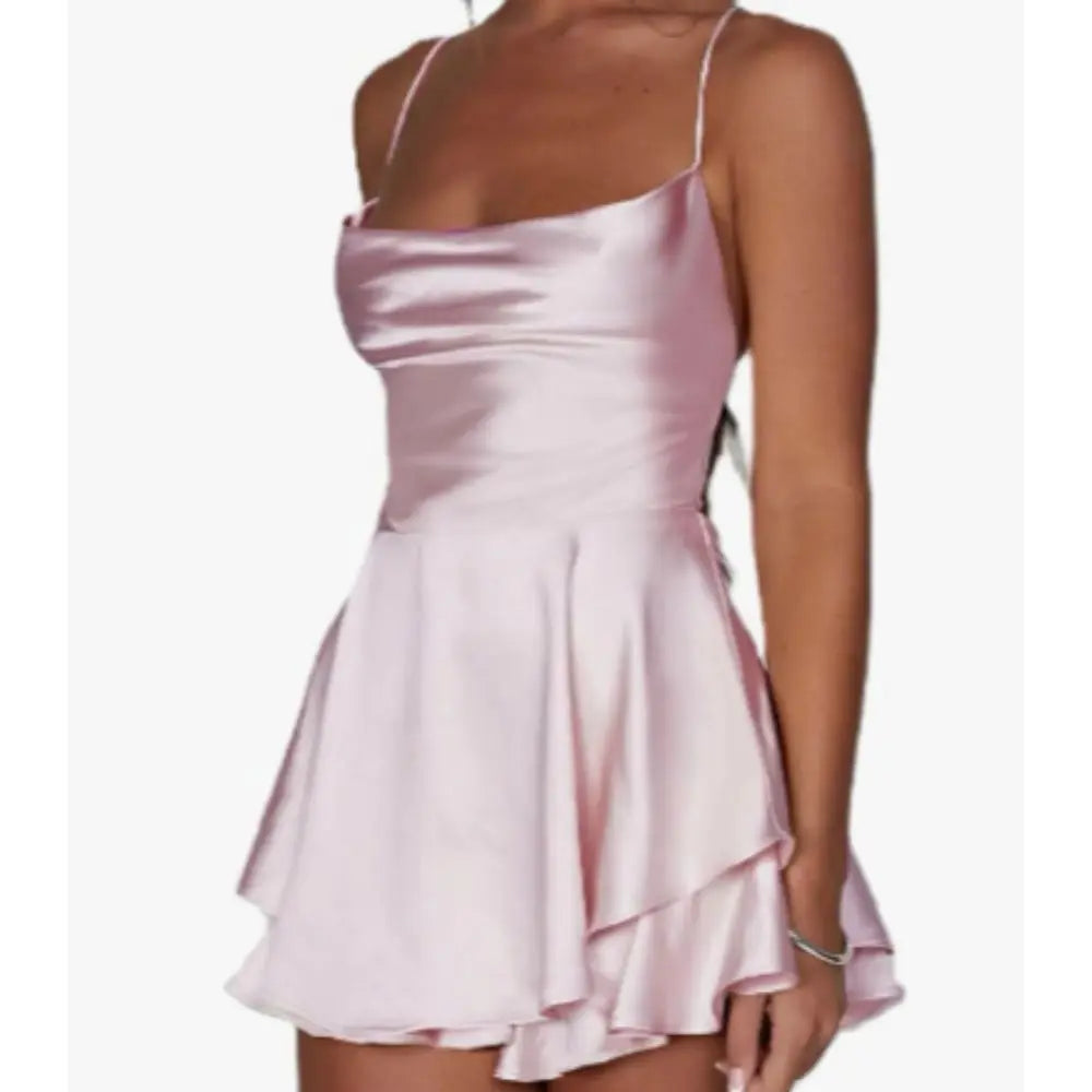 Popular Sleevesless Mini Dress Spaghetti Strap Solid Color Women Dress Sexy Tie-up Clubwear