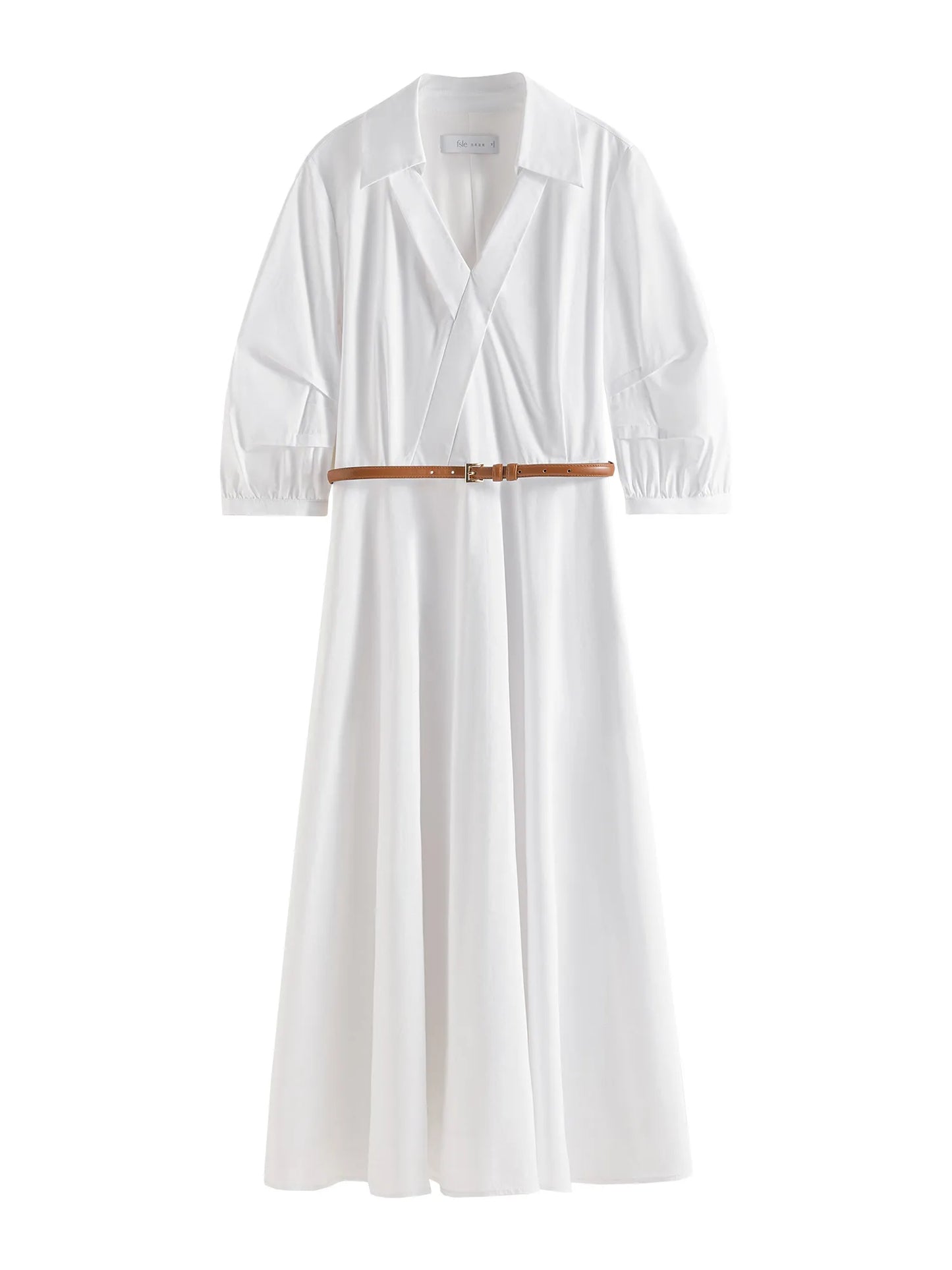 FSLE Autumn Women Wedding Guest Dress Spring Long Sleeves Dress Three-quarter Sleeve Cotton Elegant 2025 Slim Waist  Dress