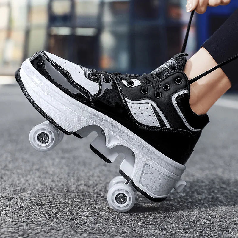 Size 33 34 35 - 44 Deformation Roller Skates Shoes Double Row 4-Wheel Skates Roller Shoes Dual-Purpose Roller Sneakers Shoes