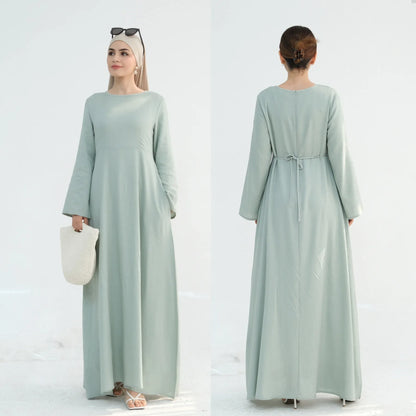 Women Cotton Linen Dresses Eid Muslim Vestidos Abaya Lace Up Ramadan Morocco Dubai Abayas Jalabiya Kaftan 2025 Arab Long Robe