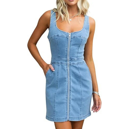 New Arrivals Fashion 2024 Spring Summer New Women's Clothing Solid Color Casual Slim Sleeveless Denim Dress