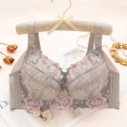 Womens Underwire Push Up Lingerie Minimizer Bra Lightly Lined Floral Lace Embroidery Full Coverage 36 38 40 42 44 B C D E F G H
