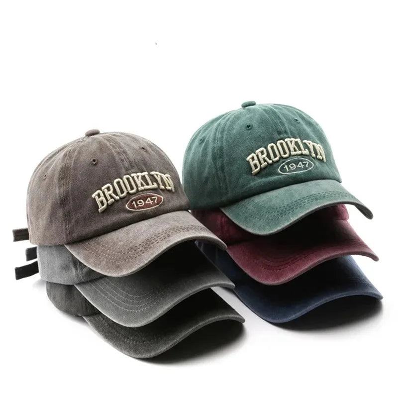 Unisex Washed Cotton Vintage Caps Letter Embroidery Baseball Cap Men And Women Summer Outdoor Soft Top Sports Snapback Bone Hats