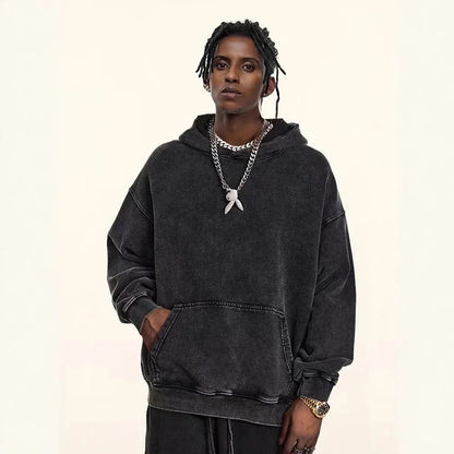Washed Fleece Hoodie Sweatshirt Unisex Loose Casual Style Vintage Hip Hop Trend Autumn Winter Streetwear for Couples