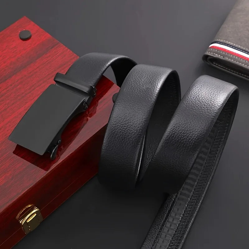 High-quality Men's Automatic Buckle PU Belt New Simple Men's Business Casual Belt Fashionable Men's Birthday Gifts