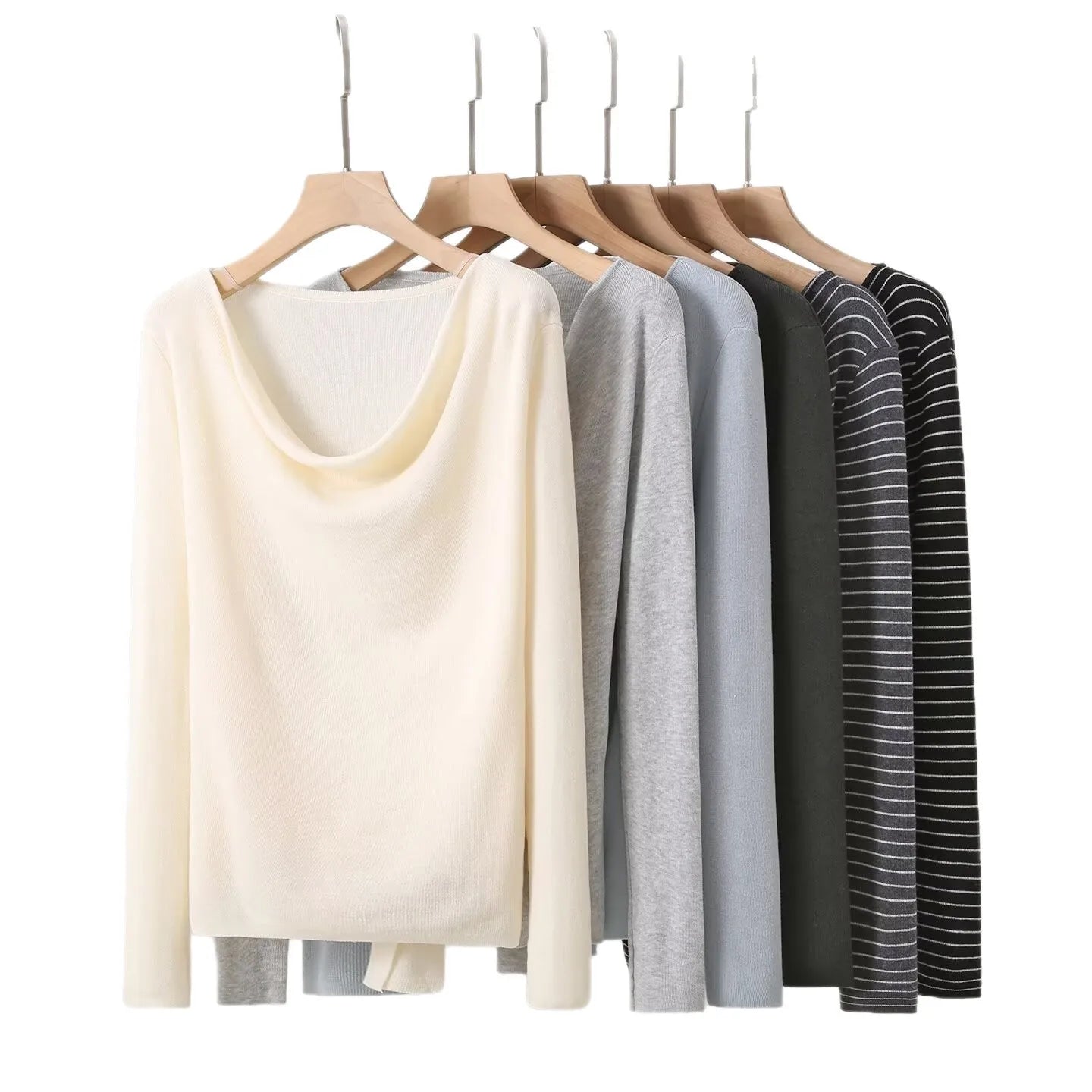 Casual Knitted Sweater Women's Slim Fit Fashionable Early Autumn Wind Neckline Y733203 Street Style Thin Long Sleeve Pure Color