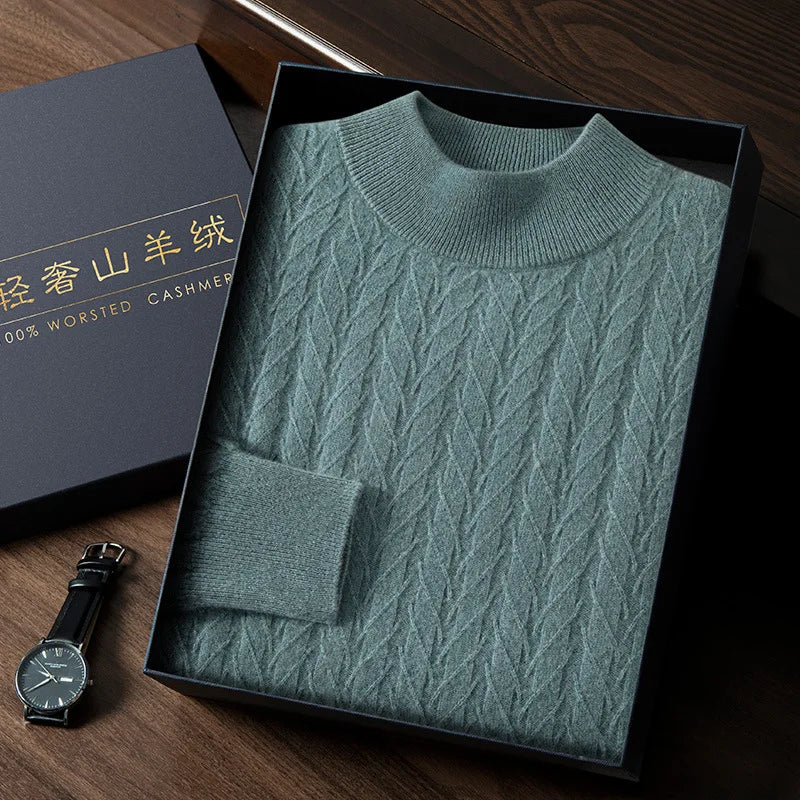 Men's Cashmere Knitted Long Sleeve Base Shirt Casual Thickened Half High Collar Autumn Winter Sweater Fashion Urban Style