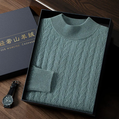 Men's Cashmere Knitted Long Sleeve Base Shirt Casual Thickened Half High Collar Autumn Winter Sweater Fashion Urban Style